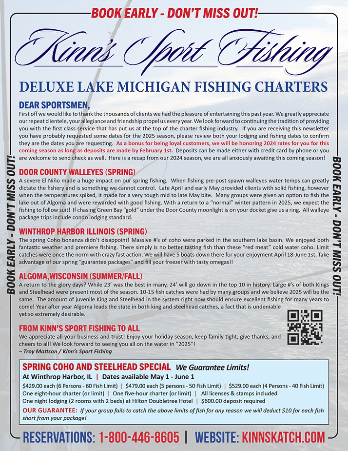 Lake Michigan Fishing Charters Kinns Sport Fishing NEW Newsletter